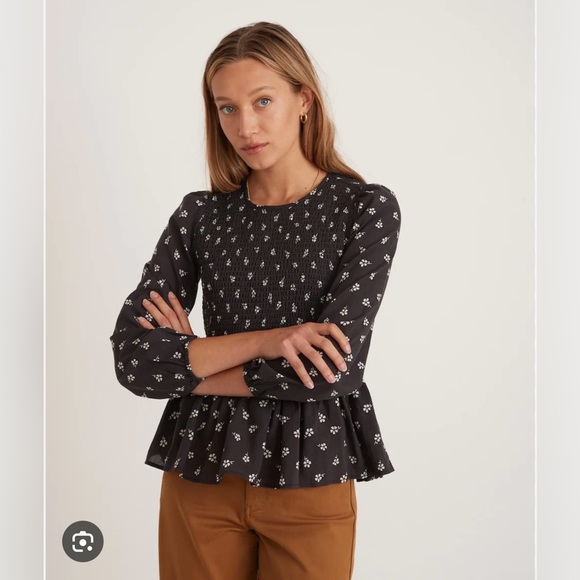 🆕 NWOT Marine Layer Gabrielle Smock Top in Black Modern Ditsy Floral Flower - Picture 4 of 15